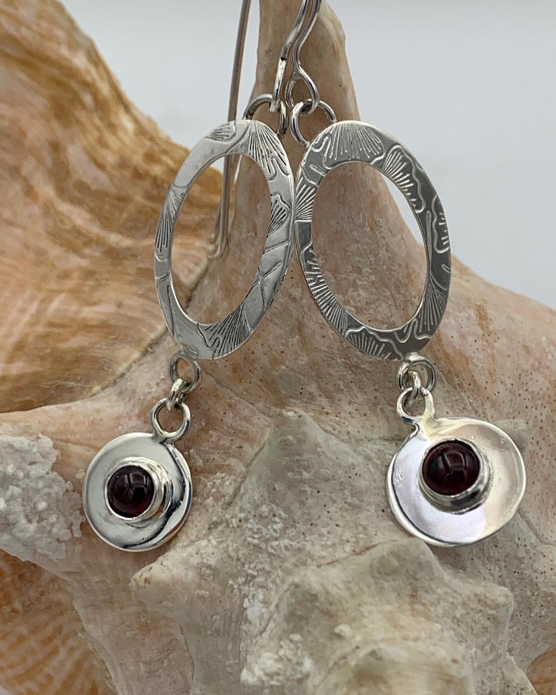 Faceted Red Rhodolite Garnet and Sterling Silver earrings