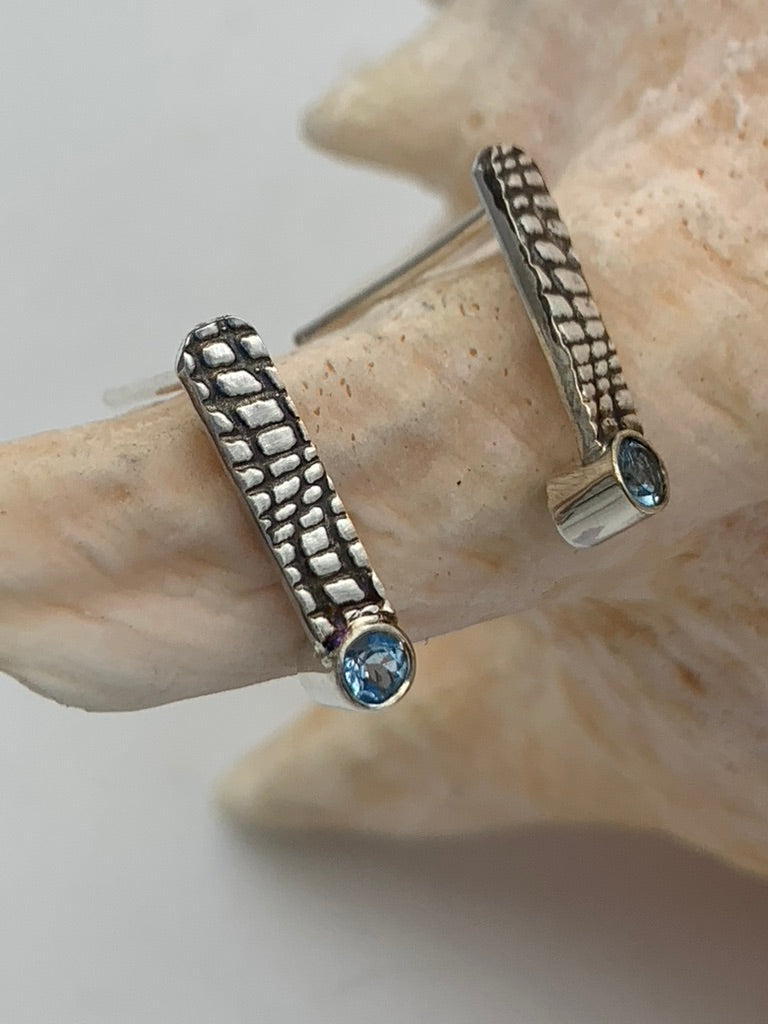 Patterned Sterling Silver and Faceted Baby Swiss Topaz earrings