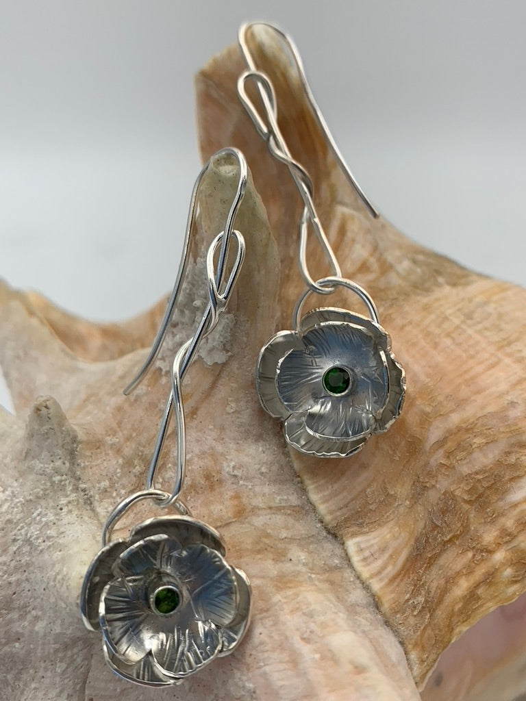 Faceted Green Chrome Diopside and Sterling Silver earrings