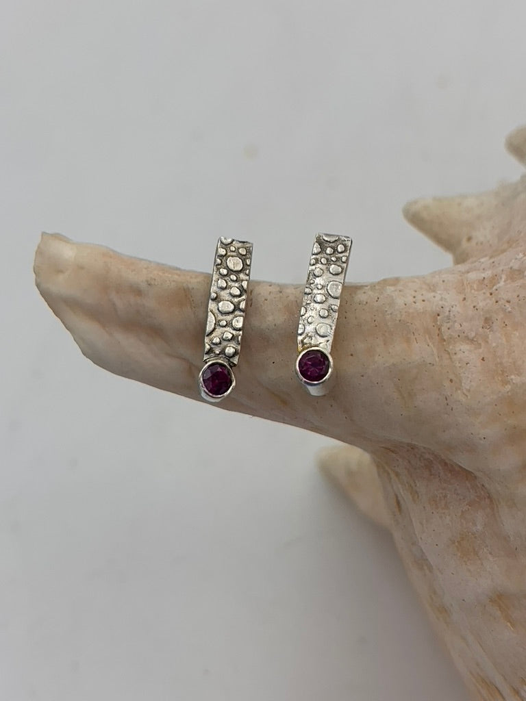 Faceted Red Rhodolite Garnet and Sterling Silver earrings