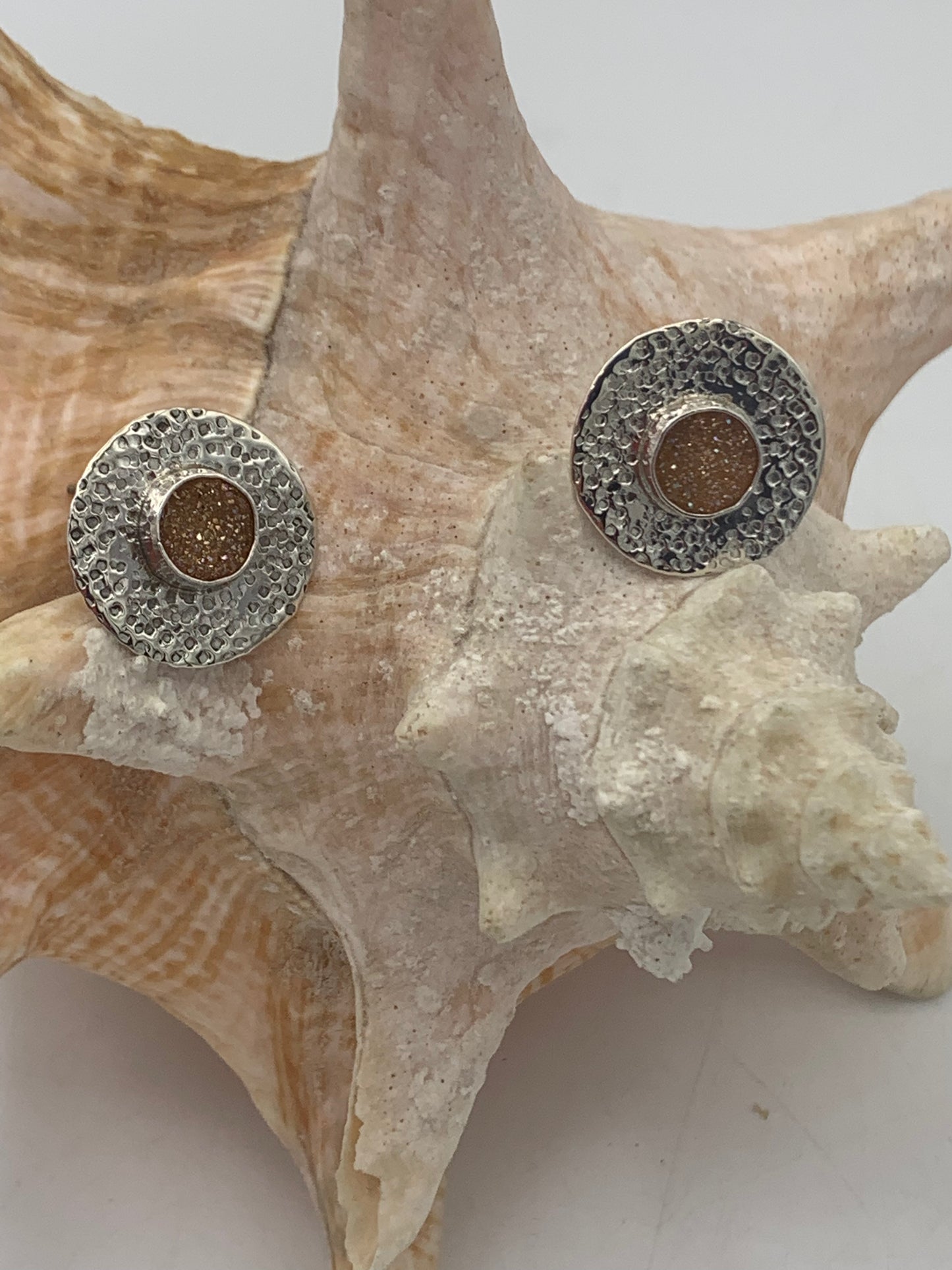 Orange Agate Druzy and Sterling Silver earrings