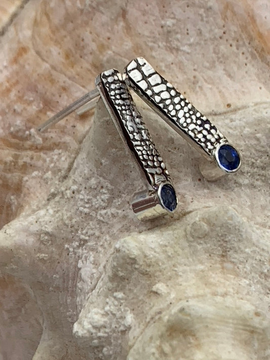 Patterned Sterling Silver and Kyanite and earrings