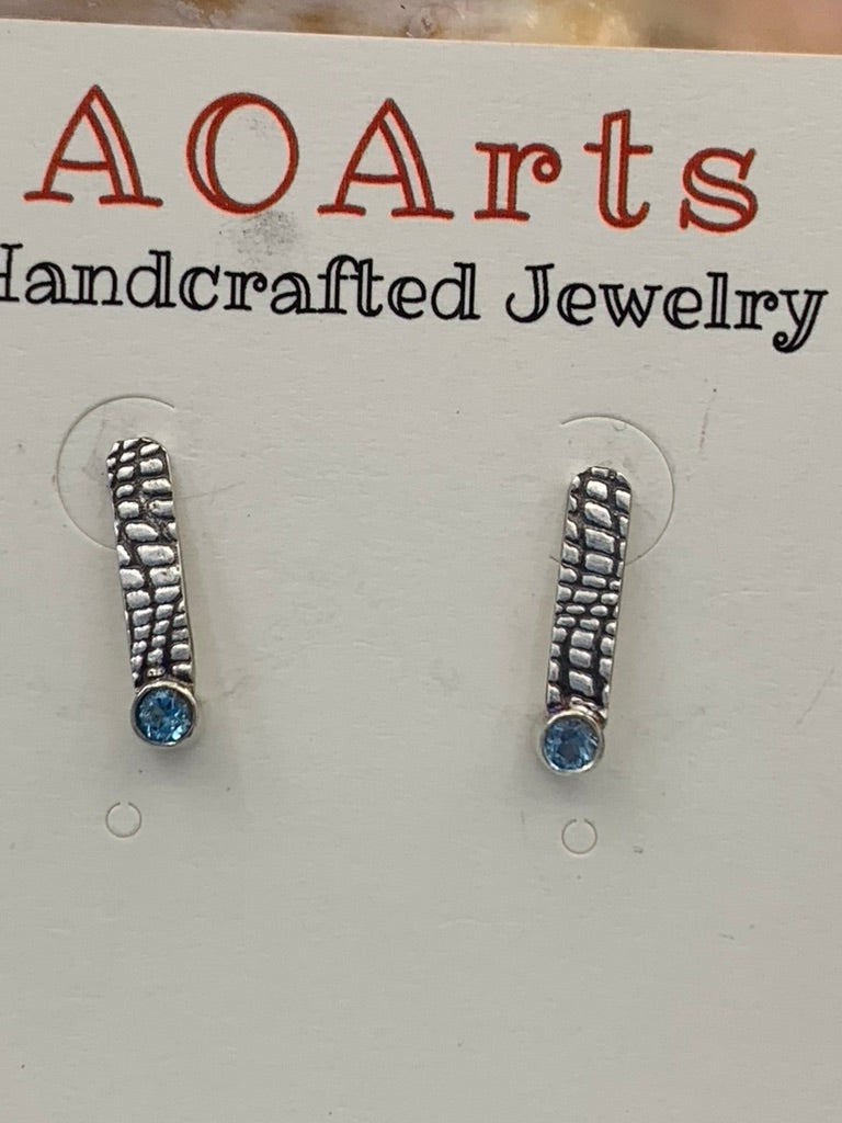 Patterned Sterling Silver and Faceted Baby Swiss Topaz earrings