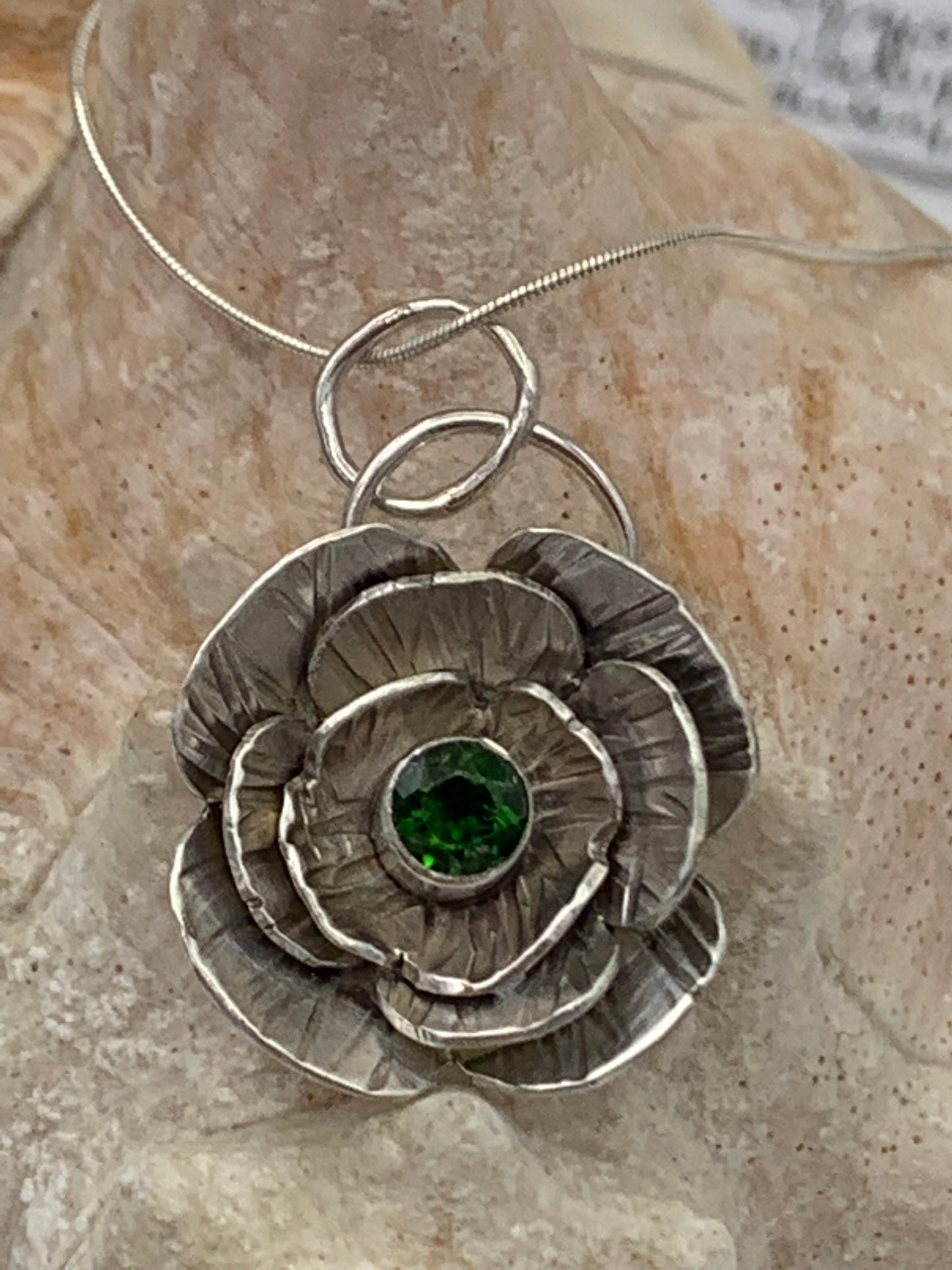 Faceted Green Chrome Diopside and Sterling Silver Handcrafted necklace