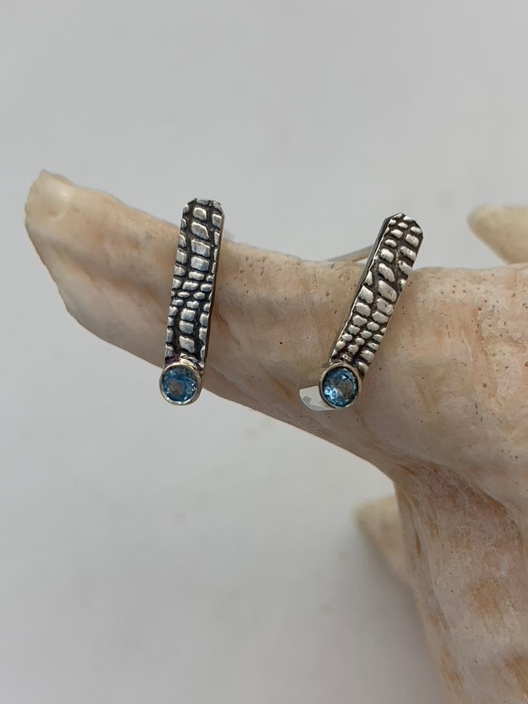 Patterned Sterling Silver and Faceted Baby Swiss Topaz earrings