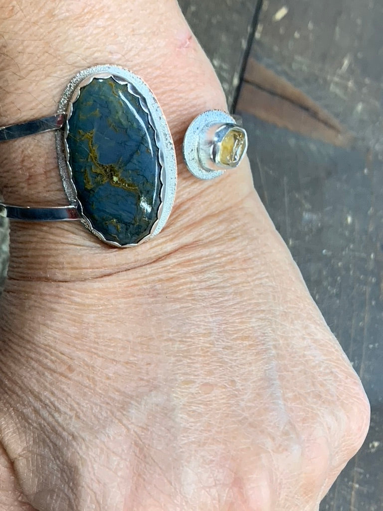 Tigers Eye, Raw Citrine and Sterling Silver bracelet