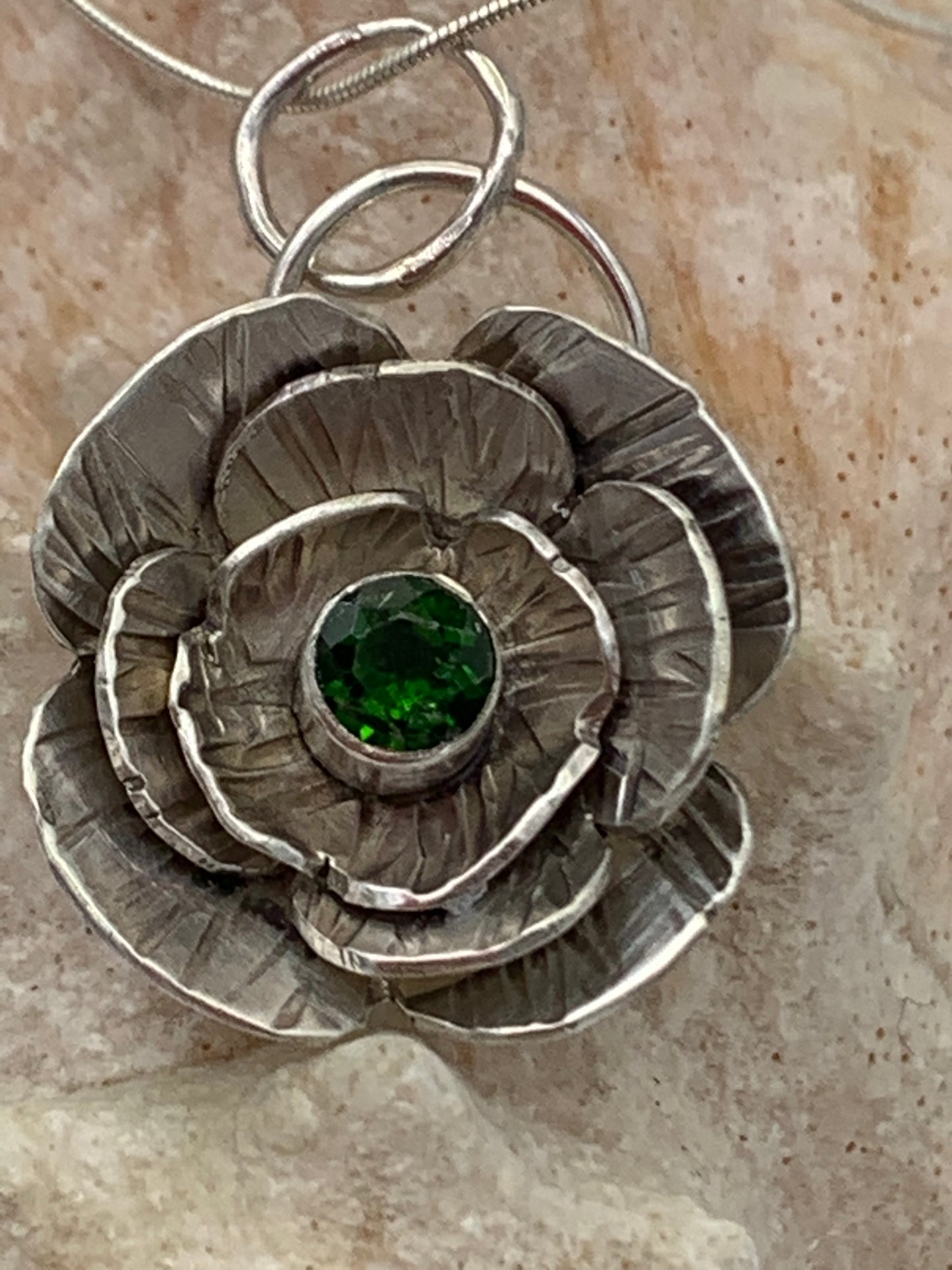 Faceted Green Chrome Diopside and Sterling Silver Handcrafted necklace