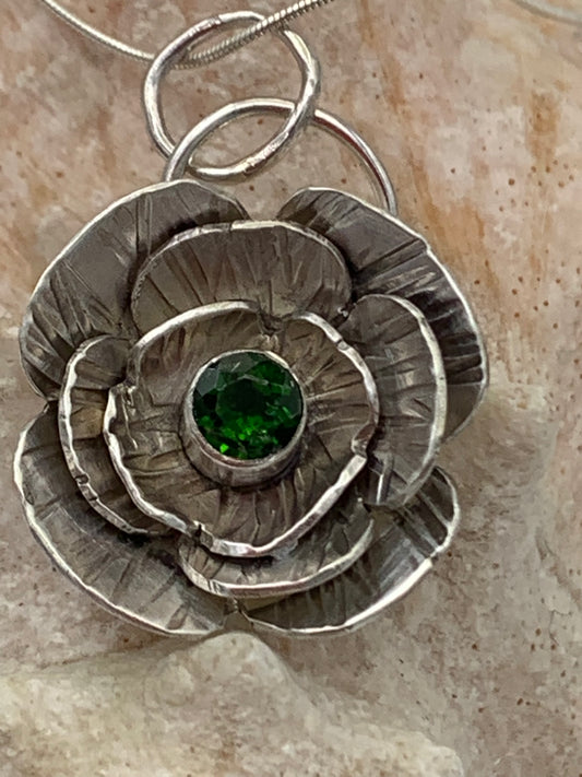 Faceted Green Chrome Diopside and Sterling Silver Handcrafted necklace