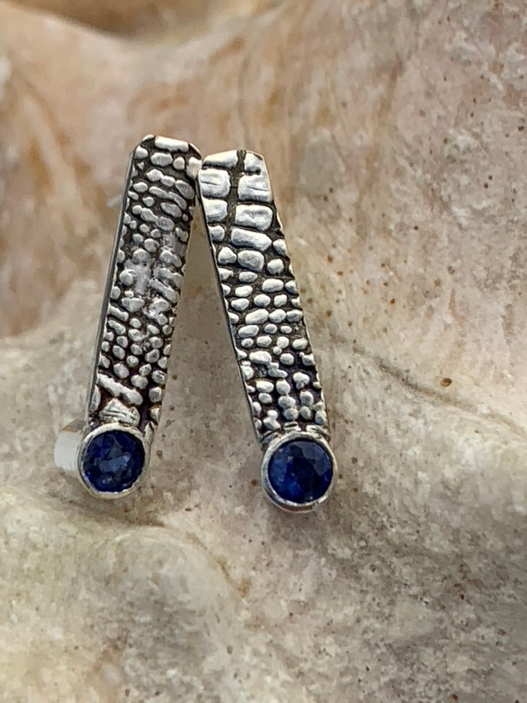 Patterned Sterling Silver and Kyanite and earrings