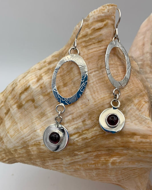 Faceted Red Rhodolite Garnet and Sterling Silver earrings