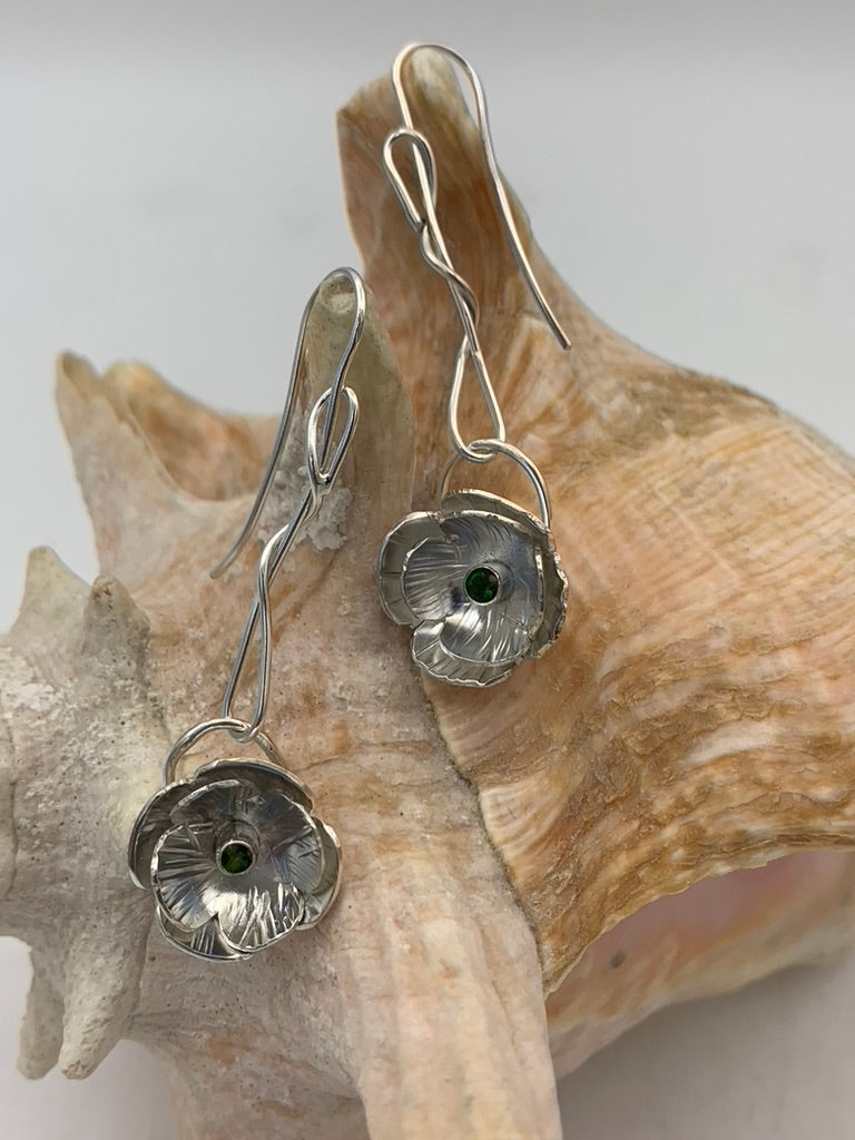 Faceted Green Chrome Diopside and Sterling Silver earrings