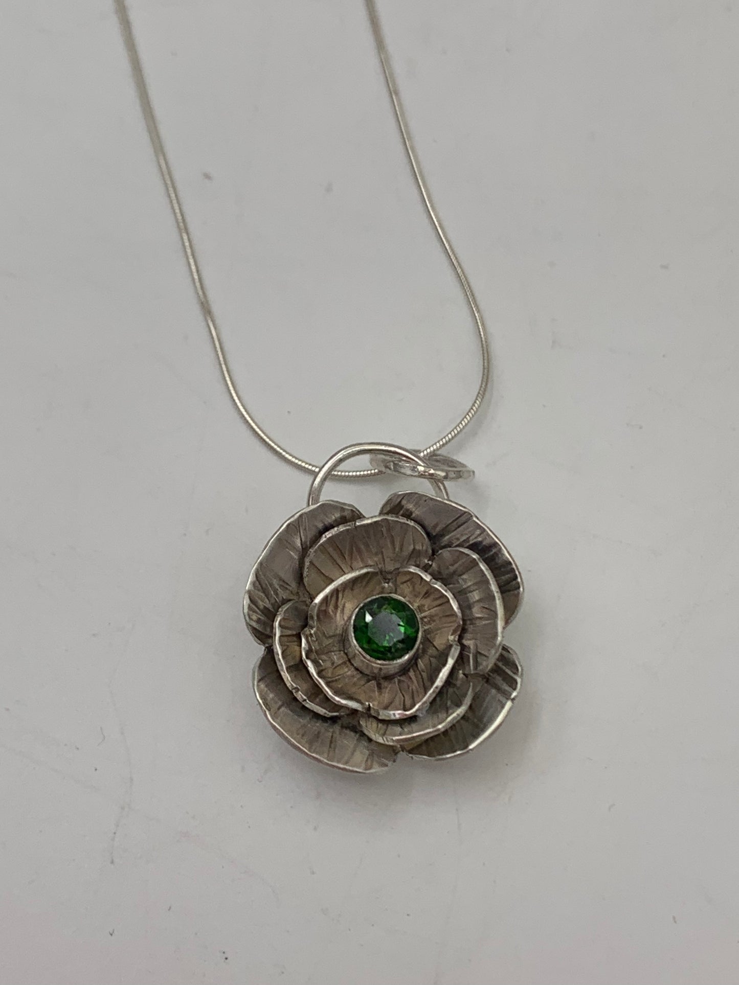 Faceted Green Chrome Diopside and Sterling Silver Handcrafted necklace