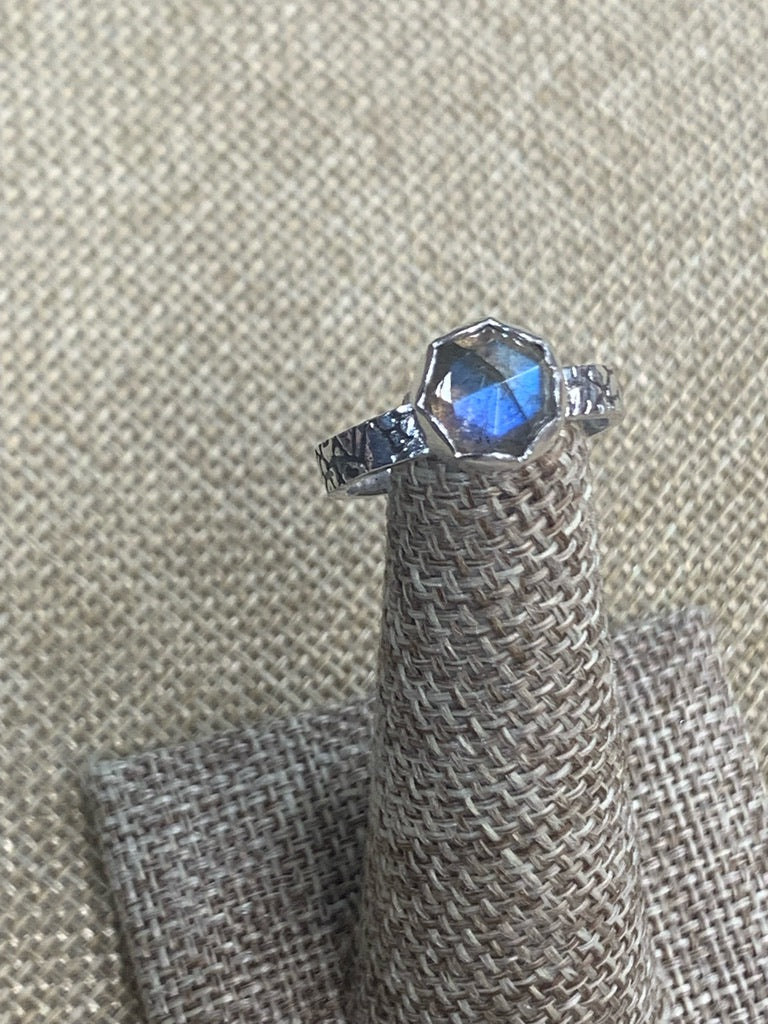 Rose Cut Labradorite Cabachon and Sterling Silver ring