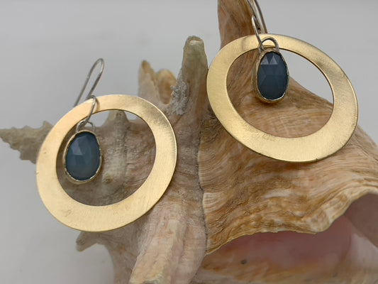 Chaceldony Cabachon with Brass Hoop earrings