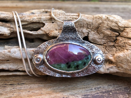 Ruby Zoisite and Sterling Silver Necklace