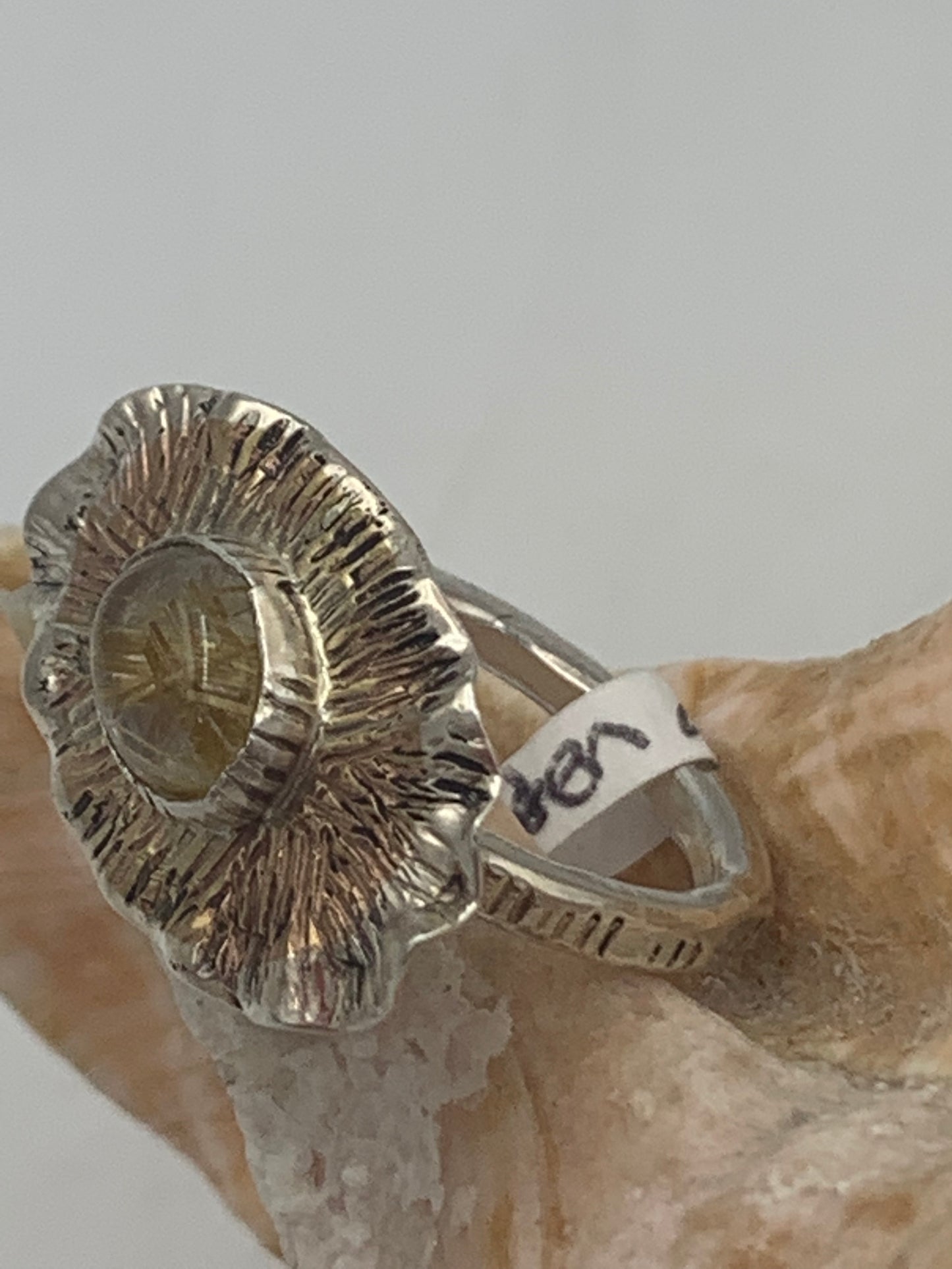 Golden Rutilated Quartz, Brass, and Sterling Silver ring