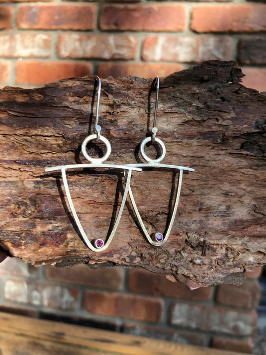 Sterling Silver and Faceted Red Garnet earrings