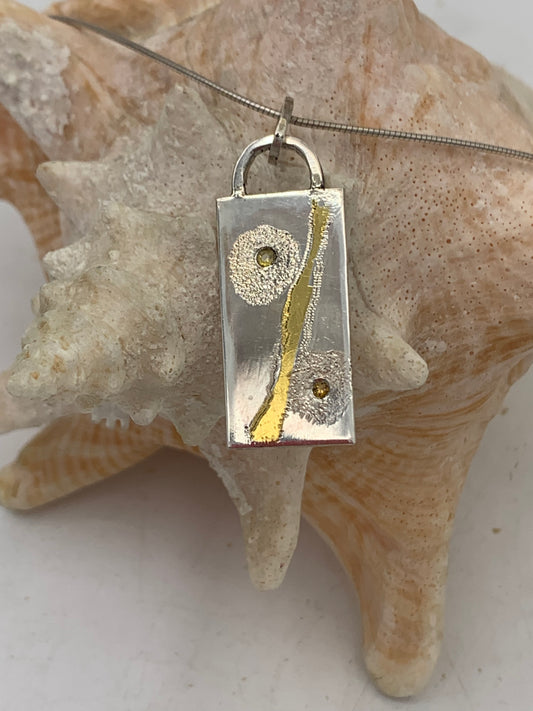 Sterling Silver, Yellow Sapphire and 24 Karat Gold necklace