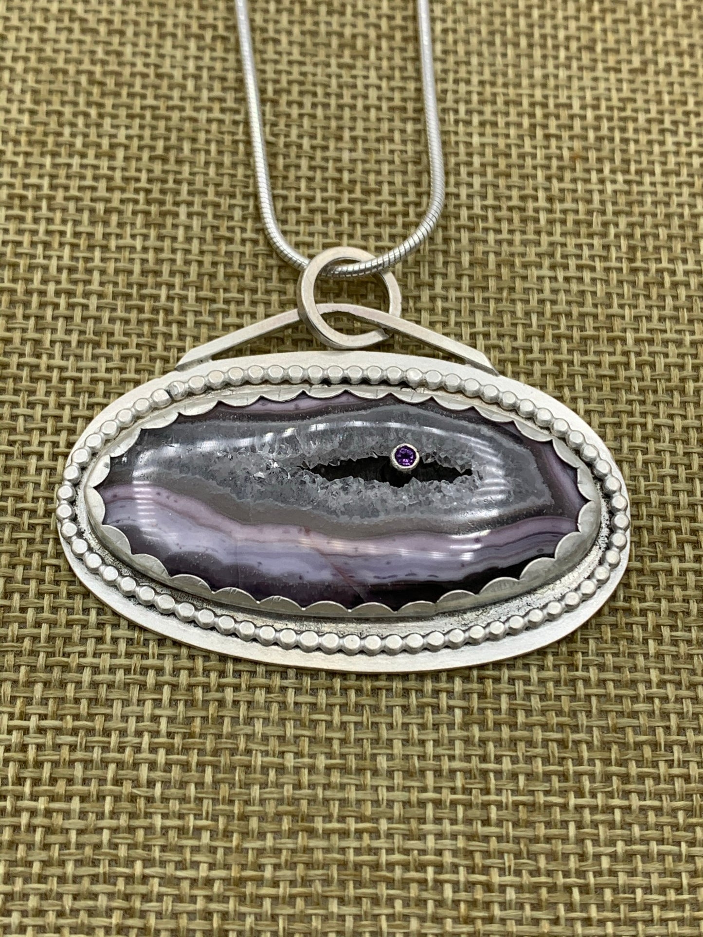 Purple Passion Agate Cabachon and Amethyst necklace