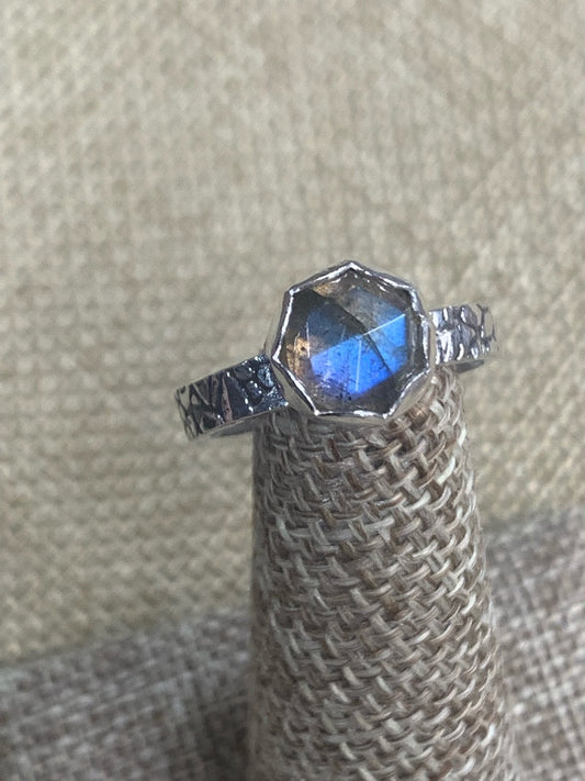Rose Cut Labradorite Cabachon and Sterling Silver ring