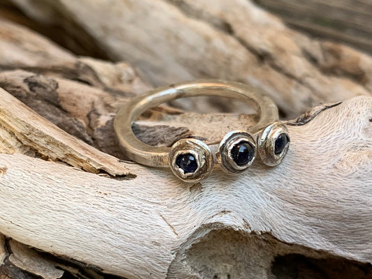 Sapphire and Sterling Silver Flower ring