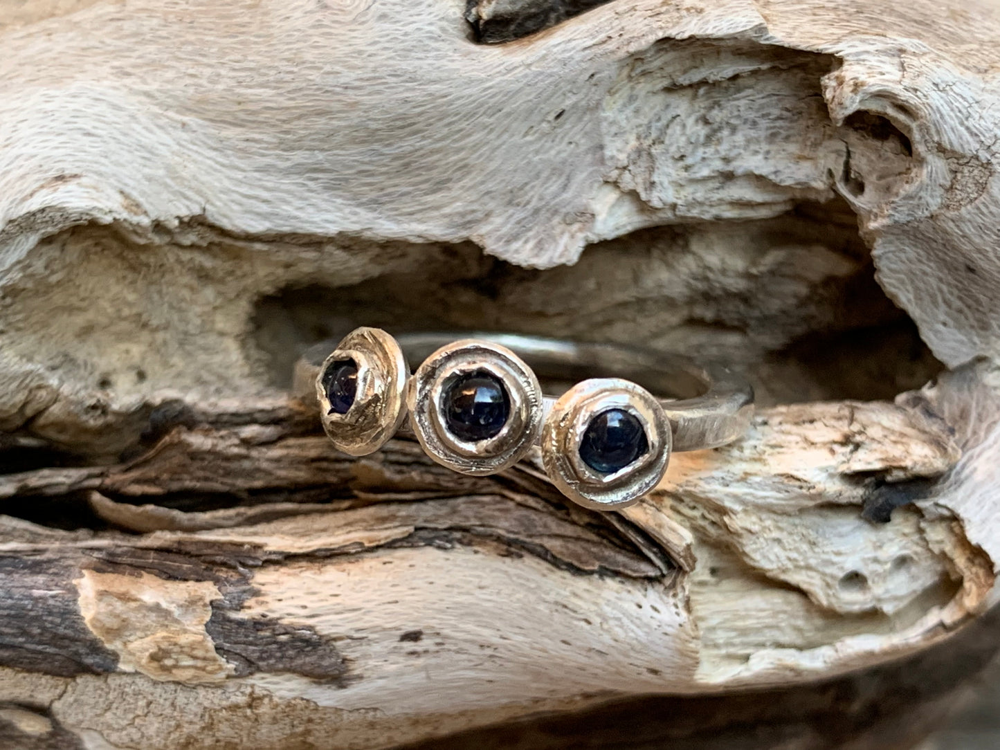 Sapphire and Sterling Silver Flower ring