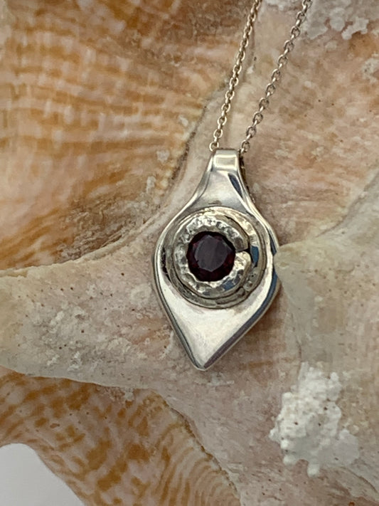 Faceted Red Garnet and Sterling Silver necklace